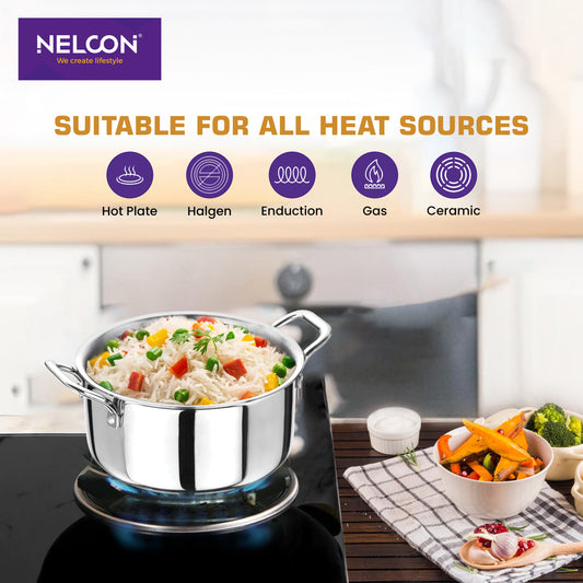 Triply Stainless Steel Casserole Induction SS Lid 22cm