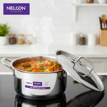 Triply Stainless Steel Casserole SS Lid Induction Base 24cm