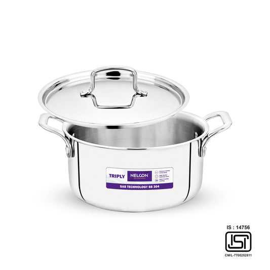 Triply Stainless Steel Casserole SS Lid Induction Base 24cm