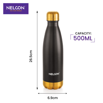 Cola Black Electro Gold-Toned Insulated Stainless Steel Bottle 500ml