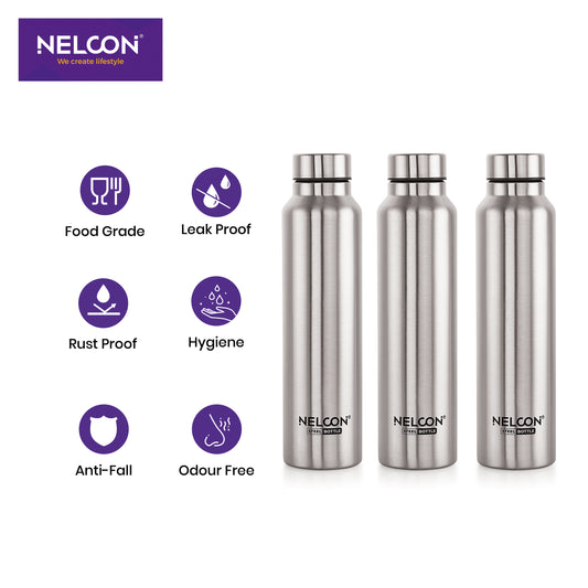 DewEssence Silver 1000ml 3pc Stainless Steel Bottle Gift Set
