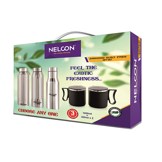 Nelcon Diamond Guilt Free Gift Set (1pc Teda/Triga/Tulip + 2pc Set Flute Cup 300ml)