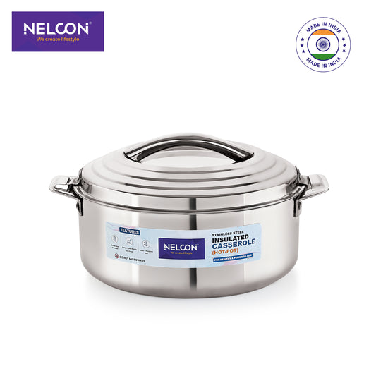 Divine Large Mirror Finish  Stainless Steel Casserole Glass Lid - 2000ml