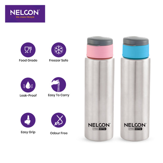 FlipSteel Silver 350ml Stainless Steel Bottle 2pc Gift Set