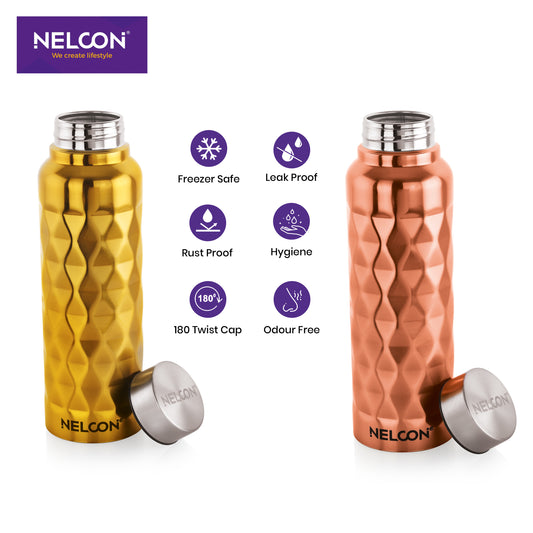 FrostGlow Bronze Golden 1000ml Stainless Steel Bottle 2pc Gift Set
