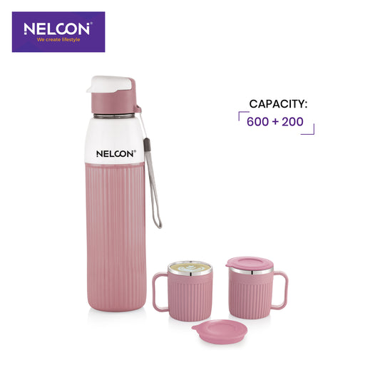 Neo Steel X Floro Combo Set - Brown (600ml Bottle + 200ml Cup)