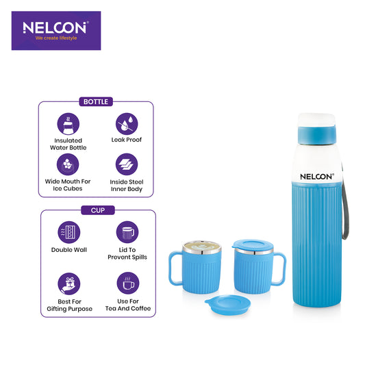 Neo Steel X Floro Combo Blue Set - Blue (600ml Bottle + 200ml Cup)