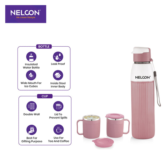 Neo Steel X Floro Combo Set - Grey (600ml Bottle + 200ml Cup)