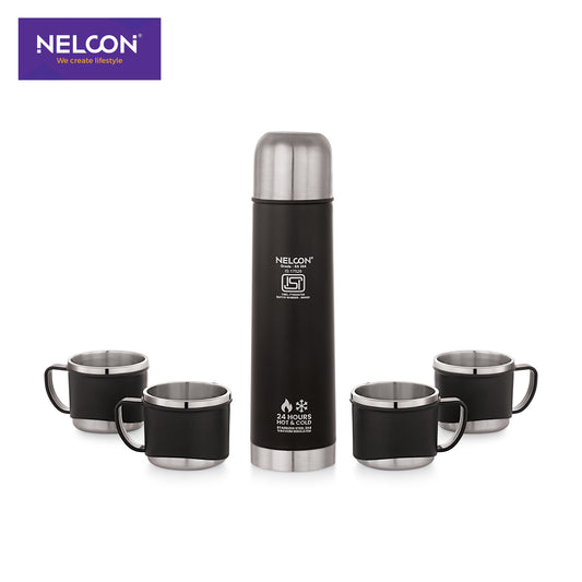 Hydra Black 500ml Double Wall Insulated with 4pc Cup Gift Set