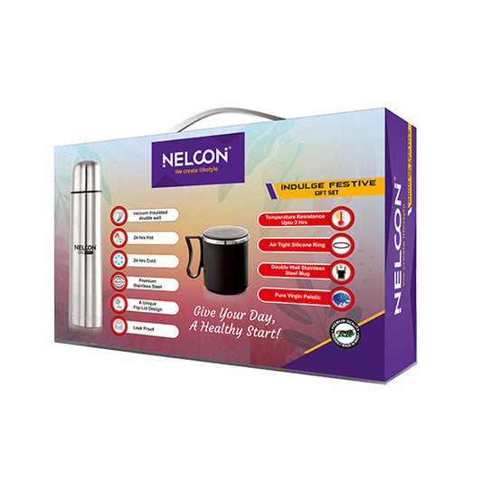 Nelcon Indulge Festive Gift Set (1pc Flask 1000ml +2pc Flute Cup 300ml)