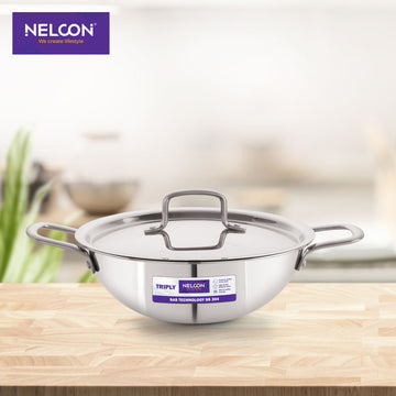 Triply Stainless Steel Kadai SS Lid Induction Base 22cm