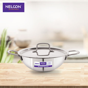 Triply Stainless Steel Kadai Induction Base Stainless Steel Lid 20cm