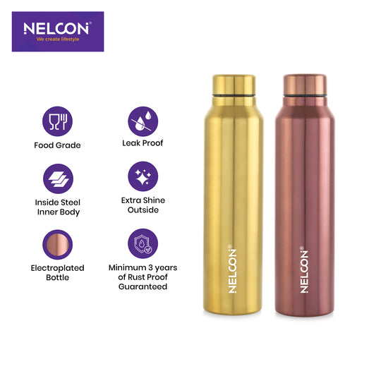 LuxAura Duo Golden Bronze 500ml Stainless Steel Bottle 2pc Gift Set