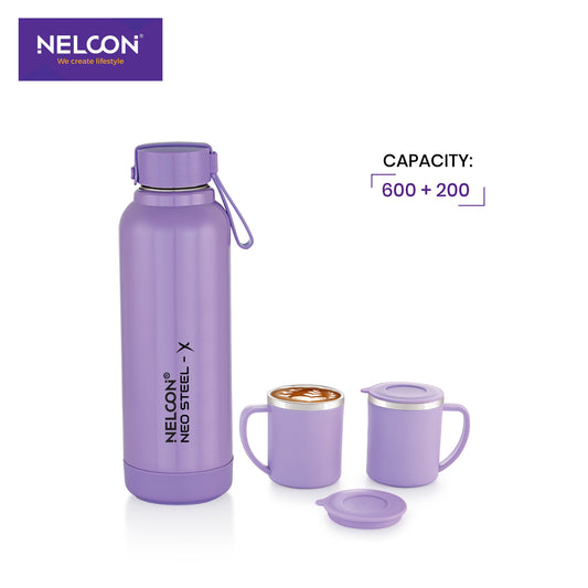 Neo Steel X Lex Combo Set - Purple (600ml Bottle + 200ml Cup)