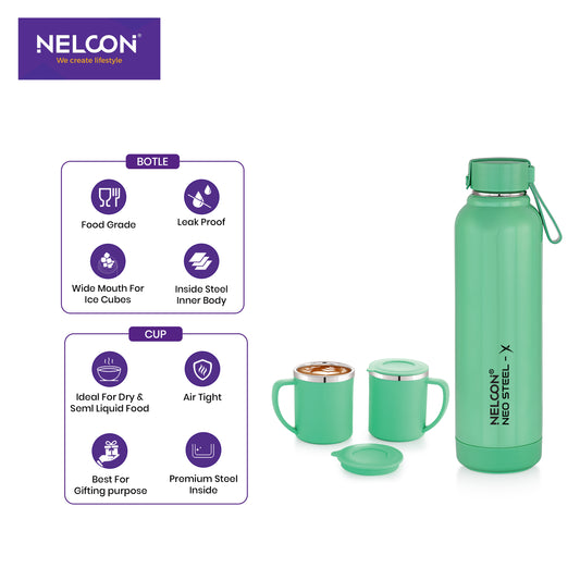 Neo Steel X Lex Combo Set - Sea Green (600ml Bottle + 200ml Cup)