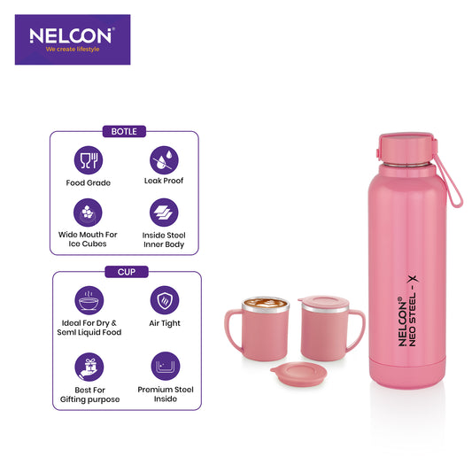 Neo Steel X Lex Combo Set - Pink (600ml Bottle + 200ml Cup)