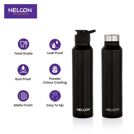 Midnight Mist Black 1000ml Stainless Steel Bottle 2pc Gift Set