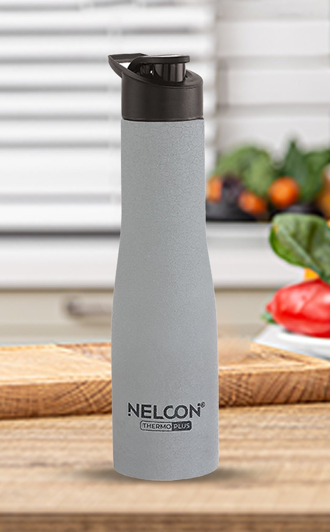 Nelcon Bluebell grey crocz water bottle stainless steel with sipper cap, 1000ml