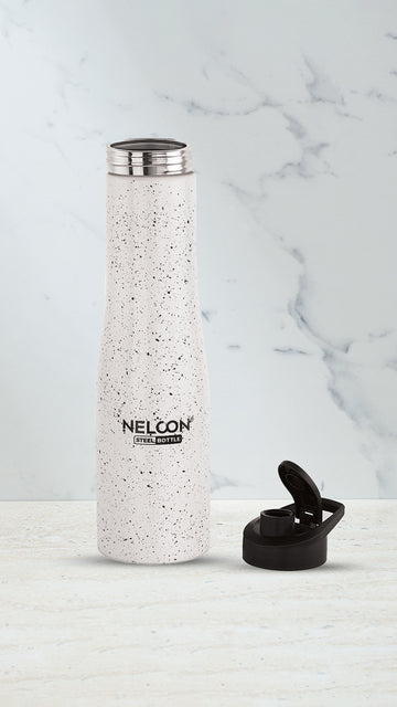 Nelcon Hydro white spatter water bottle stainless steel with sipper cap, 1000ml