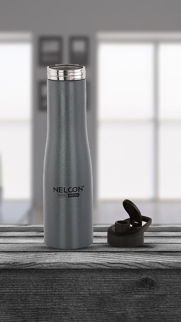 Nelcon Rio grey water bottle stainless steel with sipper cap, 1000ml