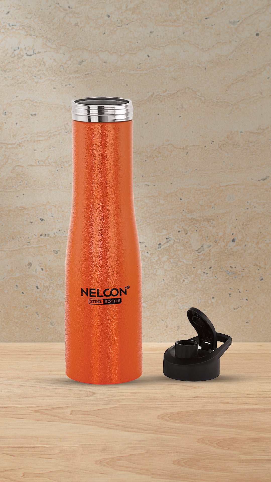 Nelcon Rio orange water bottle stainless steel with sipper cap, 1000ml