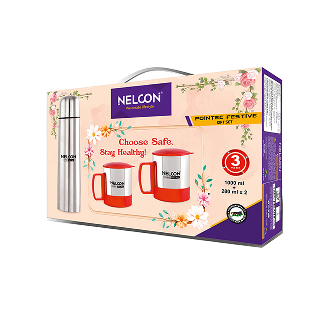 Nelcon Pointec Festive Gift Set (1pc Flask 1000ml + 2pc Set Oxy Cup 170ml)