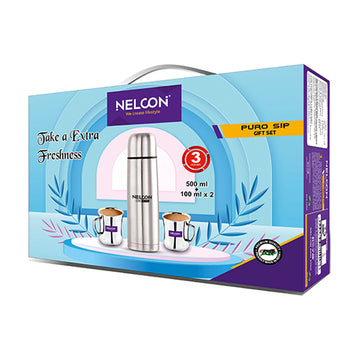 Nelcon Puro sip gift set (1pc flask 500ml + 2pc dumru cup), 500ml + 100ml x 2