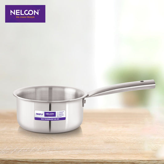 Triply Stainless Steel Sauce Pan Induction Pipe Handle 16cm