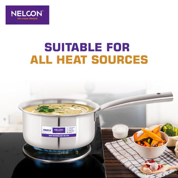 Triply Stainless Steel Sauce Pan Induction Pipe Handle 16cm