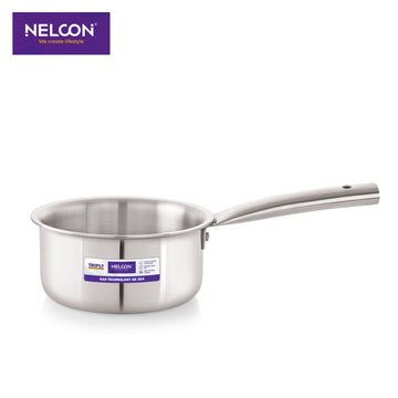 Triply Stainless Steel Sauce Pan Pipe Handle Induction Base 18cm