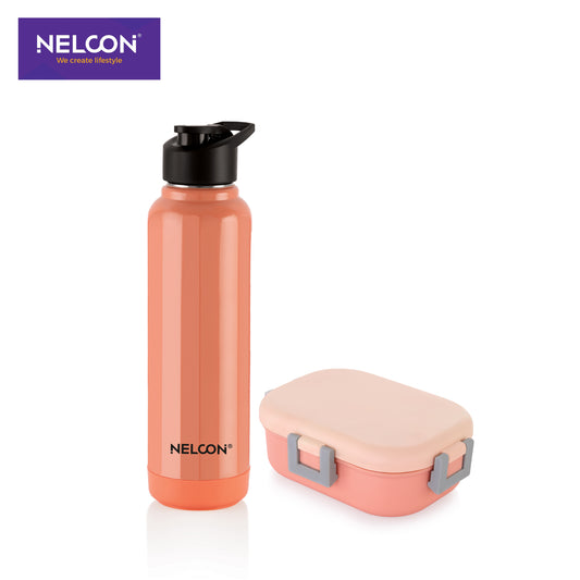 Neo Steel X Aura Combo Set - Peach (900ml Bottle + 1 PC TIFFIN)