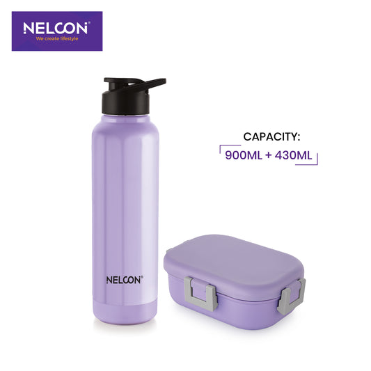 Neo Steel X Aura Combo Set - Purple (900ml Bottle + 1 PC TIFFIN)