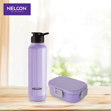 Neo Steel X Aura Combo Set - Purple (900ml Bottle + 1 PC TIFFIN)
