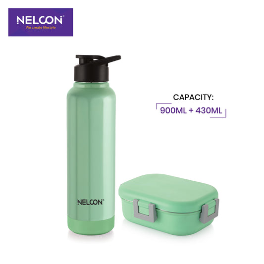 Neo Steel X Aura Combo Set - Sea Green (900ml Bottle + 1 PC TIFFIN)