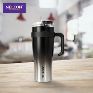 GripSip Vacuum Insulated Stainless Steel Tumbler Black Silver 1200ml
