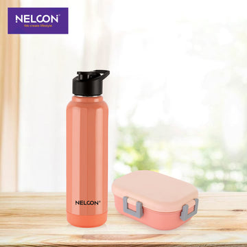 Neo Steel X Aura Combo Set - Peach (900ml Bottle + 1 PC TIFFIN)