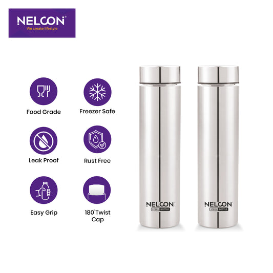 SteelSlim Silver 500ml Stainless Steel Bottle 2pc Gift Set
