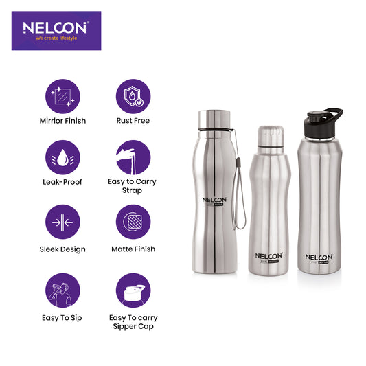 Urban Trinity Silver 3pc Stainless Steel Bottle Gift Set