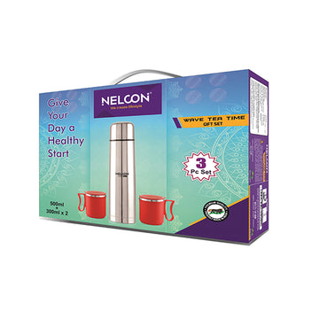 Nelcon Wave Tea Time Gift Set (1pc Flask 500ml + 2pc Flute Cup 300ml)