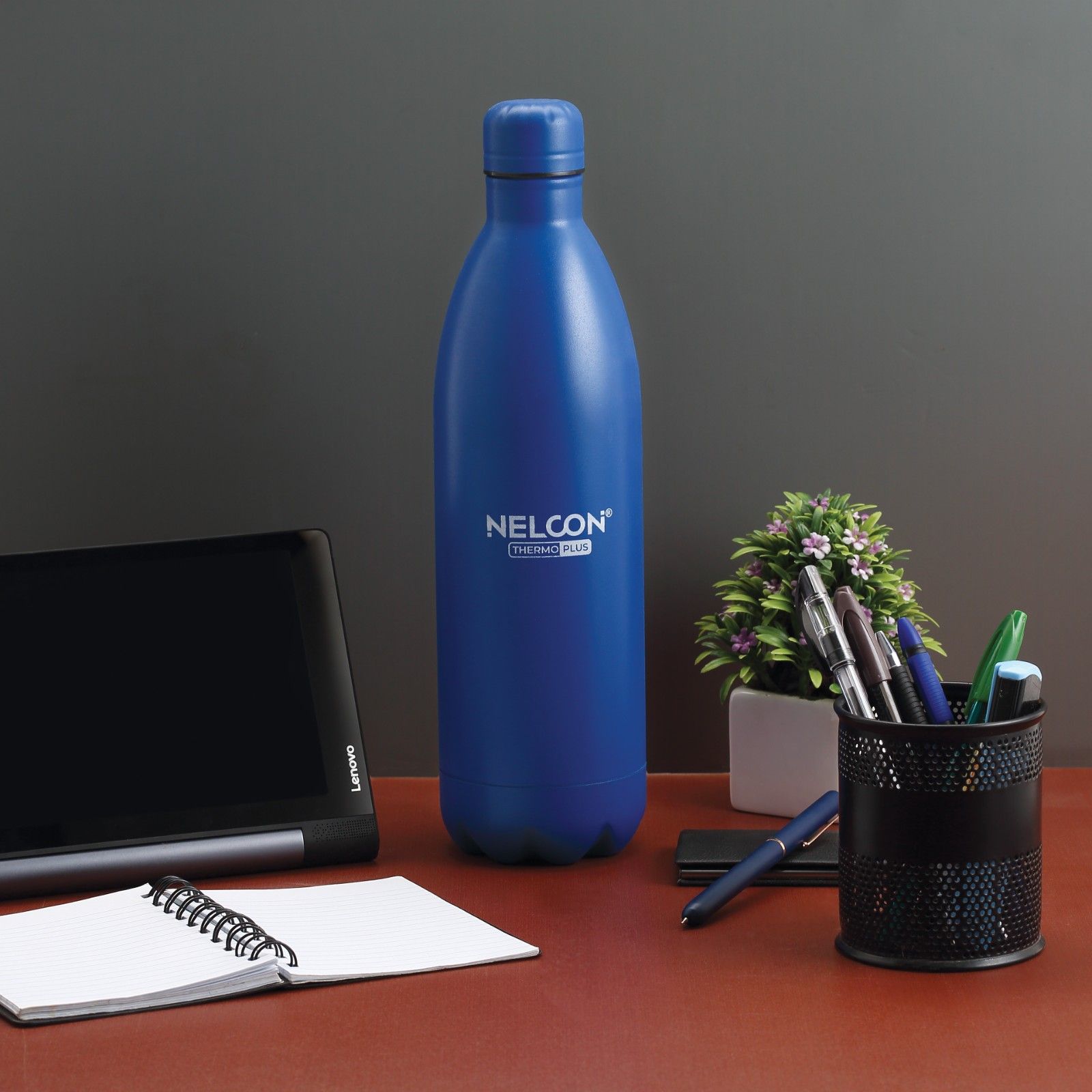 Nelcon Cola dusky dark blue thermo plus insulated 24 hours hot and cold water bottle 1 litre