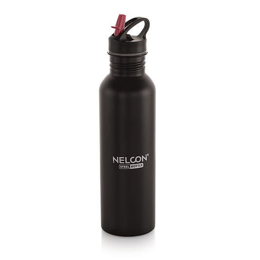 Nelcon Sprinkle black water bottle stainless steel with sipper cap, 750ml