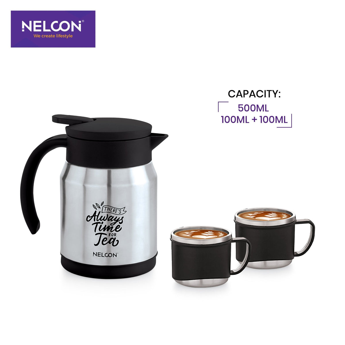 BrewBite 500ml Kettle with 2pc Cup Gift Set - Grey - NelconIndustries