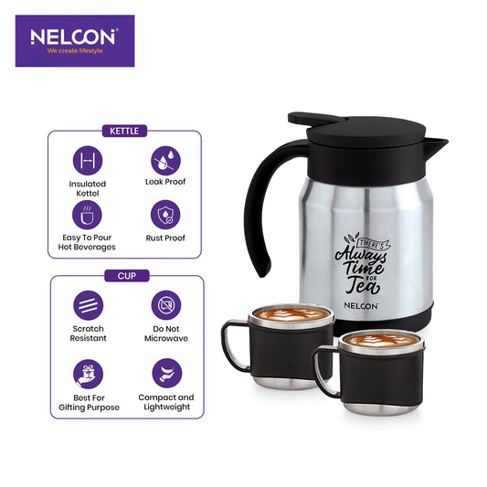 BrewBite 500ml Kettle with 2pc Cup Gift Set - Grey - NelconIndustries
