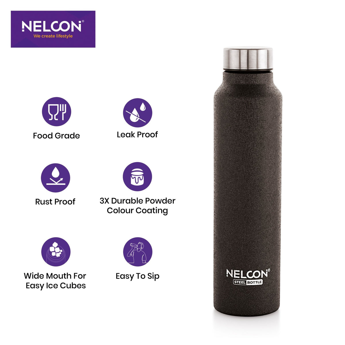 Dew Crocz Black Stainless Steel Bottle 1000ml - NelconIndustries