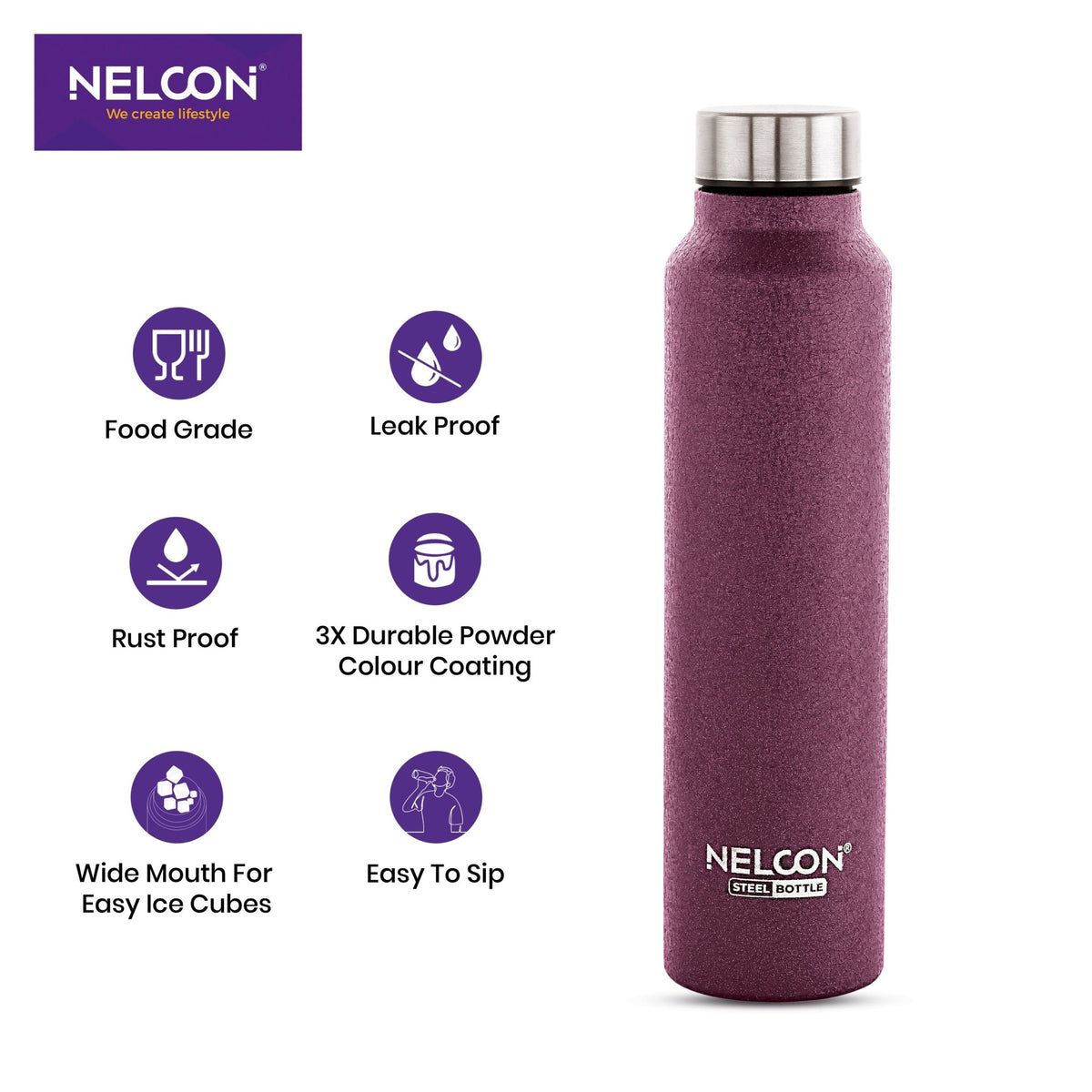 Dew Crocz Maroon Stainless Steel Bottle 1000ml - NelconIndustries