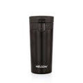 Flagon Insulated Mugs & Tumbler | Double Wall Stainless Steel | Hot & Cold | Leak-Proof Lid | Handle-Free Design (400ml, Black) - NelconIndustries