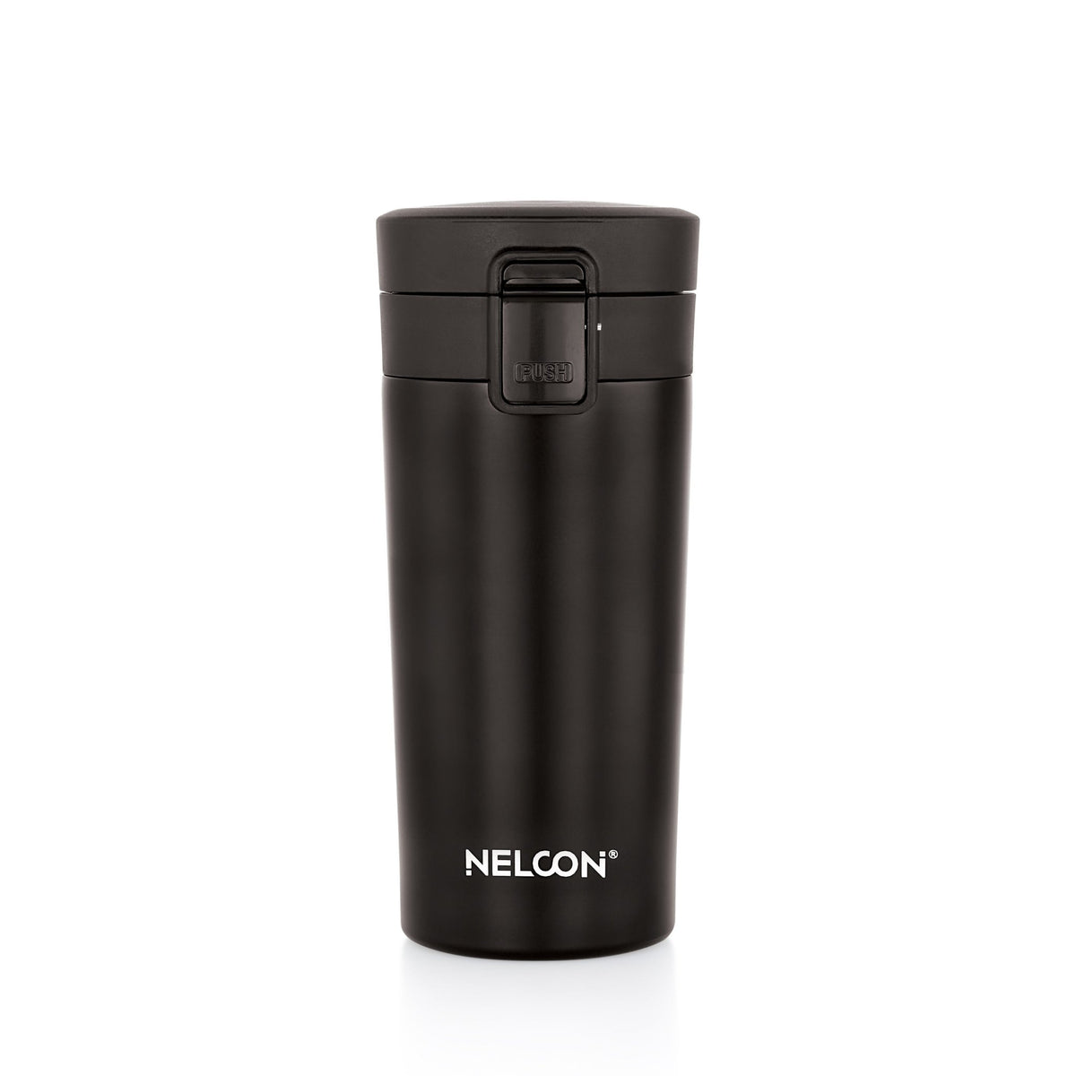 Flagon Insulated Mugs & Tumbler | Double Wall Stainless Steel | Hot & Cold | Leak-Proof Lid | Handle-Free Design (400ml, Black) - NelconIndustries