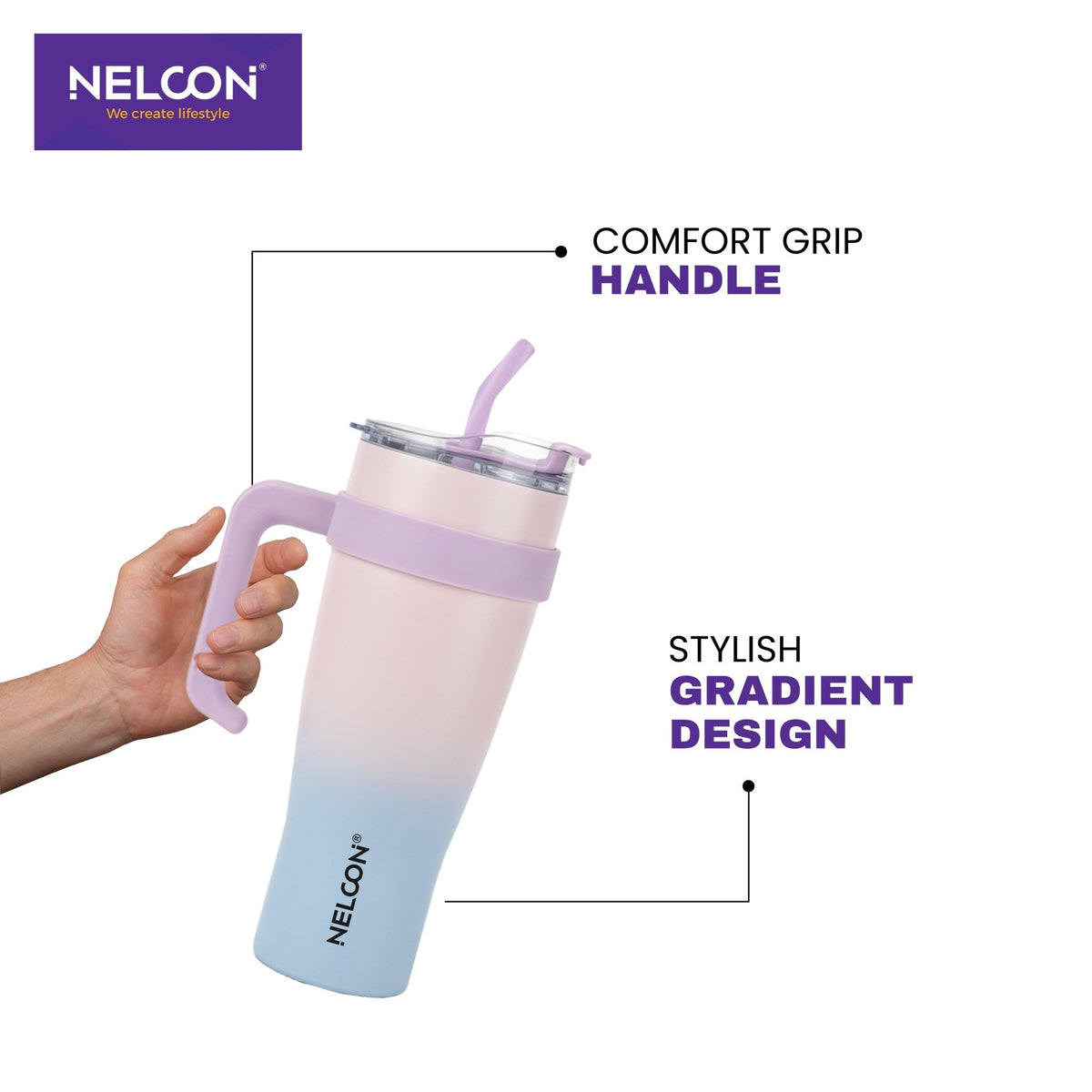 GripSip Vacuum Insulated Stainless Steel Tumbler - 1200ml (PINK AND BLUE) - NelconIndustries