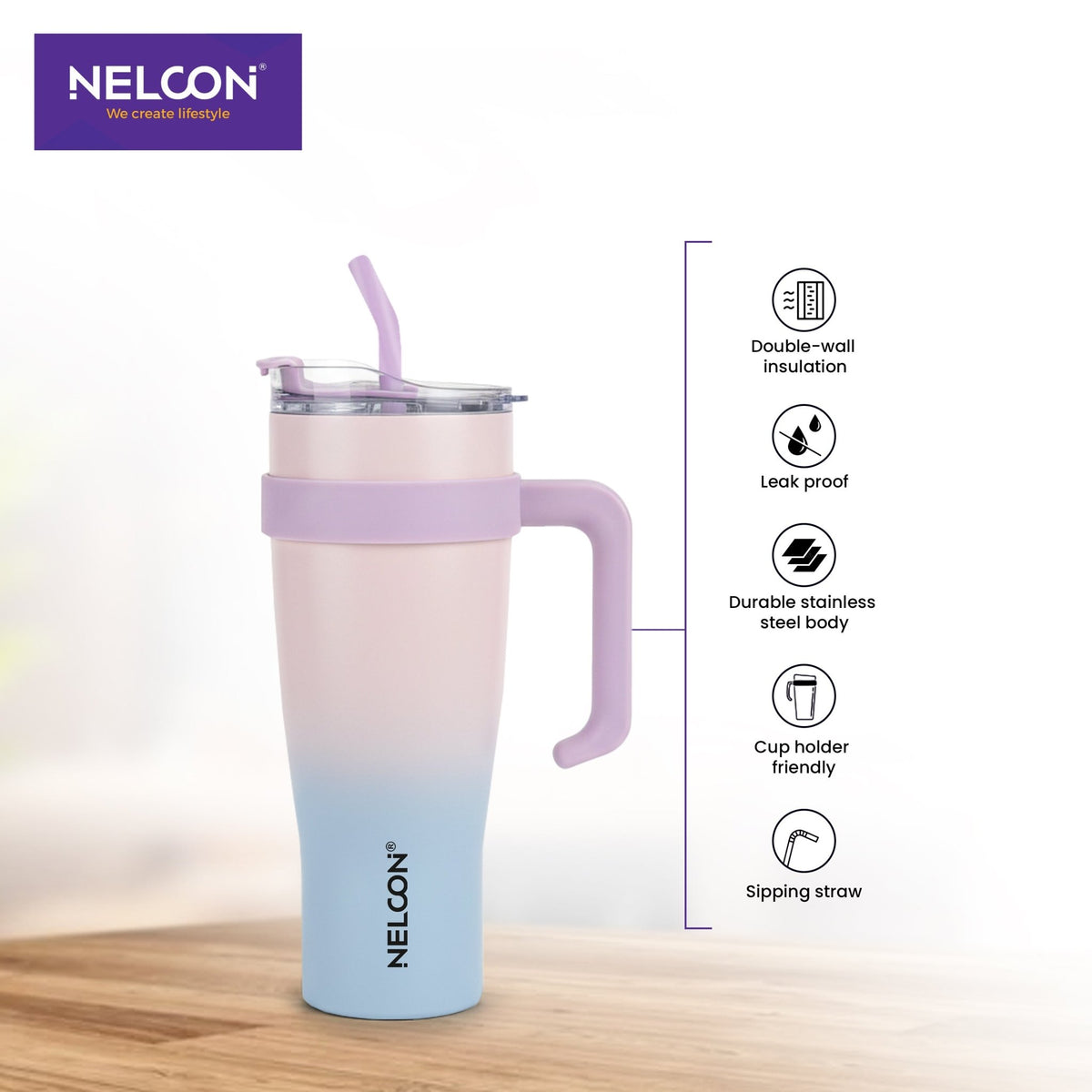 GripSip Vacuum Insulated Stainless Steel Tumbler - 1200ml (PINK AND BLUE) - NelconIndustries