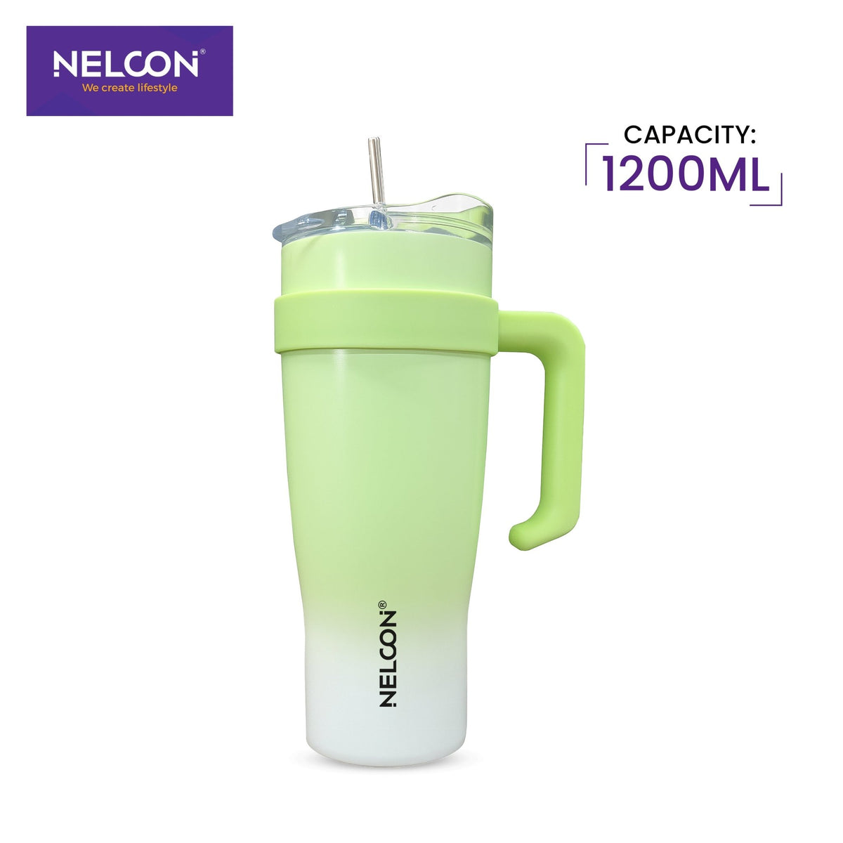 GripSip Vacuum Insulated Stainless Steel Tumbler Pastel Green White 1200ml - NelconIndustries